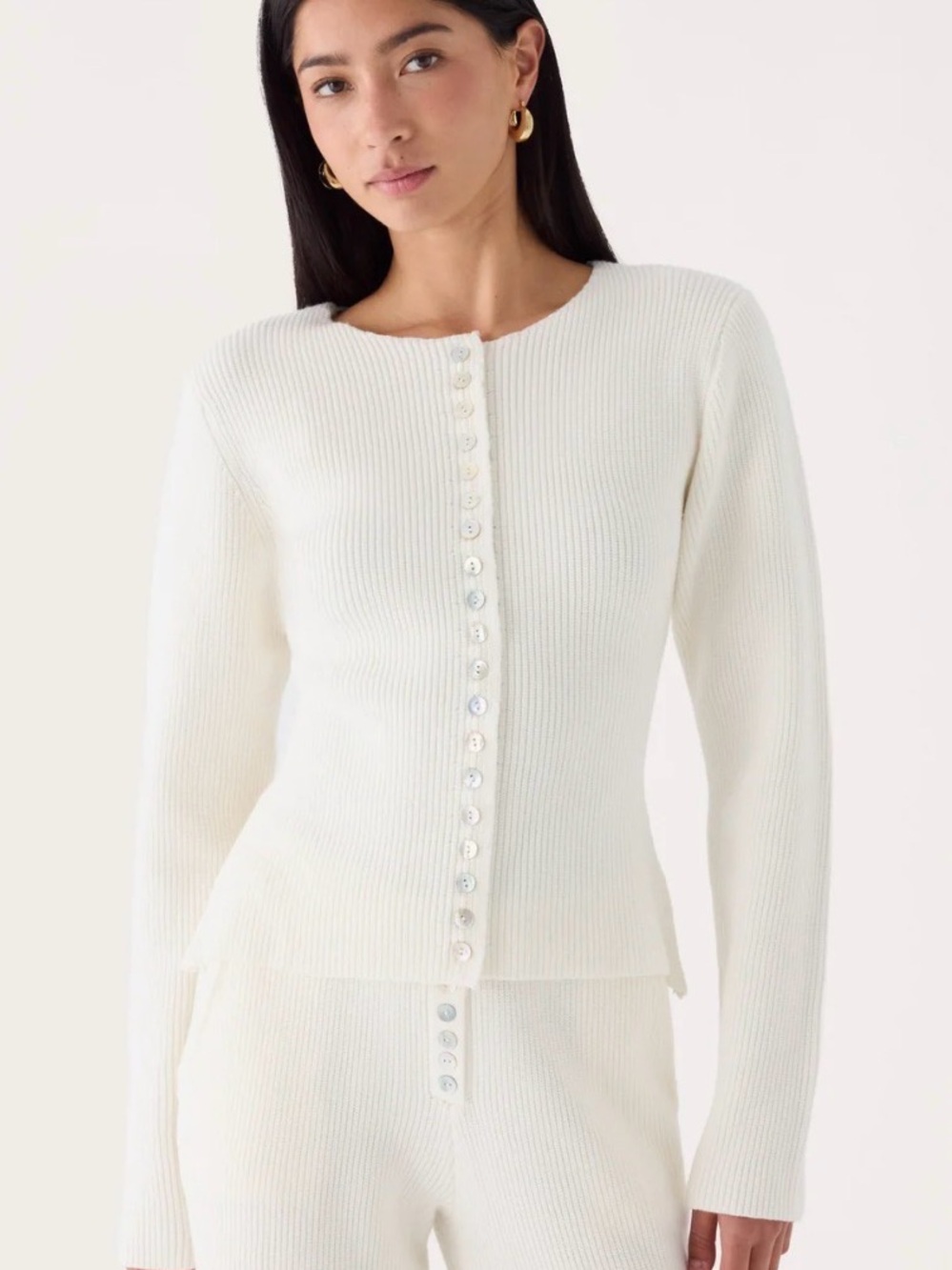 Peppermayo Ivory matching set - Cauaria Button Up Cardigan & low rise knit pants